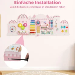 Aktivitätswand für Kleinkinder 11-in-1 Montessori Holz-Wandspielzeug für Bildung & frühkindliche Entwicklung Rosa