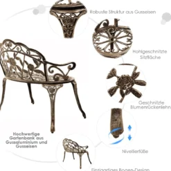 Akzent-Gartenbank Outdoor Metallbank mit Rückenlehne 99 x 54 x 78,5 cm Bronze