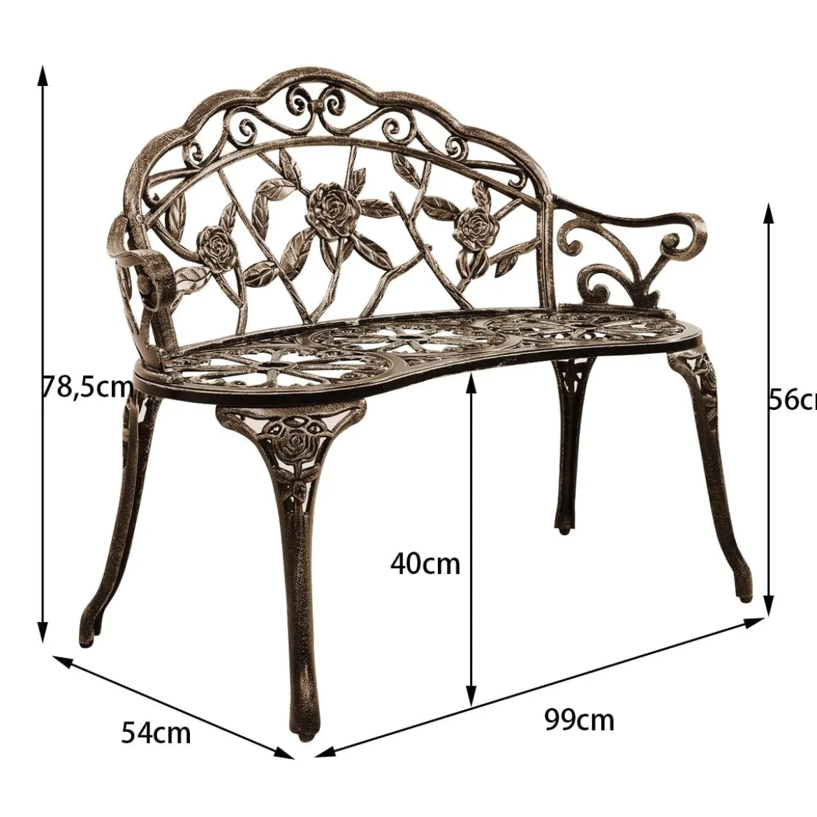 Akzent-Gartenbank Outdoor Metallbank mit Rückenlehne 99 x 54 x 78,5 cm Bronze