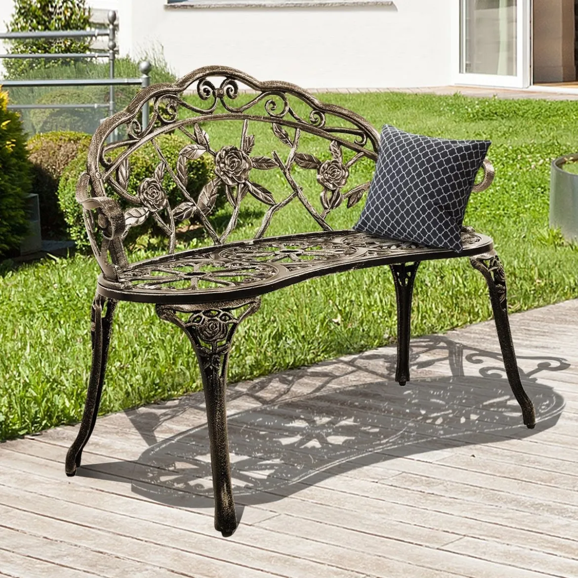 Akzent-Gartenbank Outdoor Metallbank mit Rückenlehne 99 x 54 x 78,5 cm Bronze