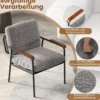 Akzentstuhl mit Rückenkissen & Breiter Gepolsterter Sitz Wohnzimmerstuhl LesesesselGrau
