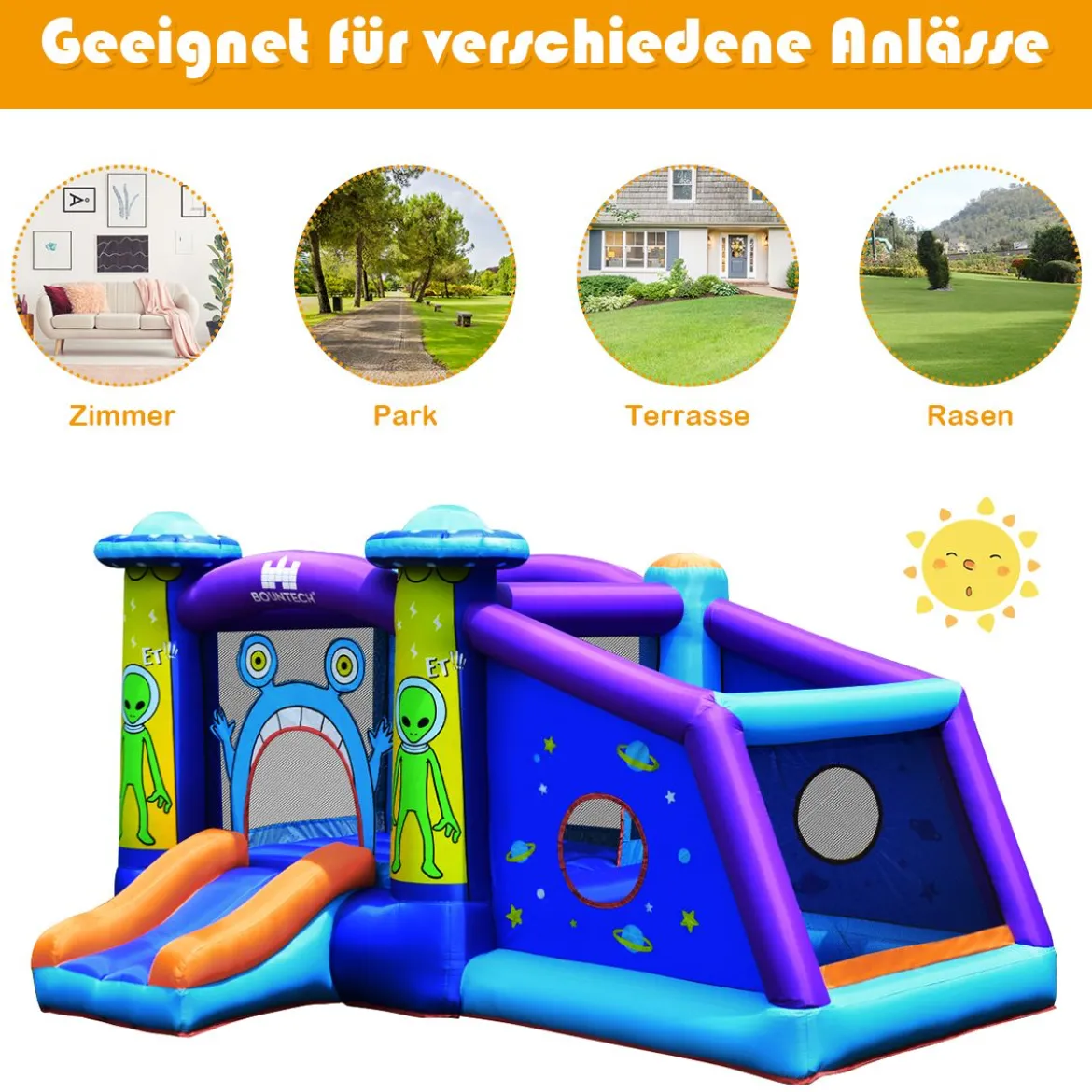 Alien Hüpfburg aufblasbar Springburg Hüpfschloss Rutsche Spielburg 331x258x178cm