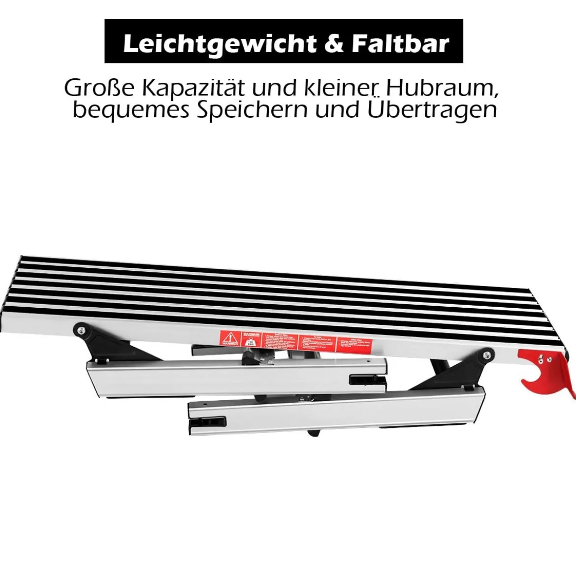 Alu Arbeitsplattform Klappwerkbank mit Antirutschmatten 126 x 52,5 x 49,5 cm Silber