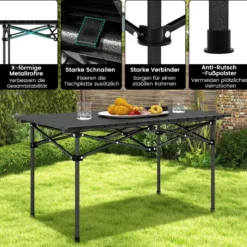 Aluminium Campingtisch für 4-6 Personen klappbarer Picknicktisch mit Tragetasche Schwarz
