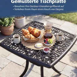 Aluminiumguss Beistelltisch mit Schirmloch & Verstellbaren Fußpolstern Wetterfester Balkontisch