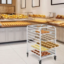 Alu Tablettwagen für 10 Tabletts mit Bremse Regalwagen bis 15 kg pro Blech Servierwagen