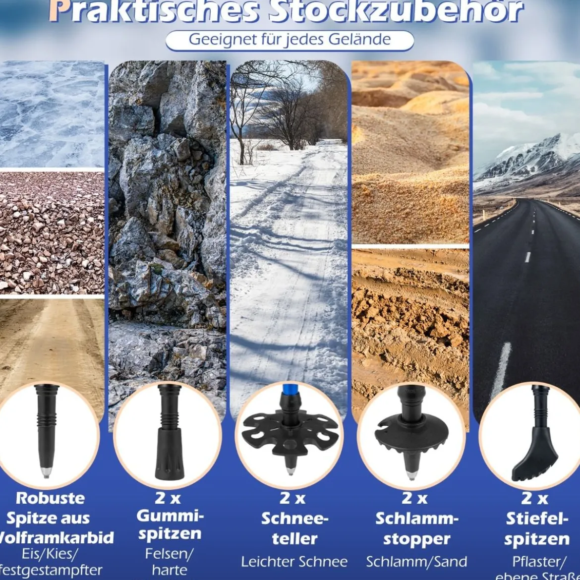 Alu Trekkingstöcke mit EVA- & Naturkork-Griffen Ausziehbares WanderstöckeWalking Stöcke Blau