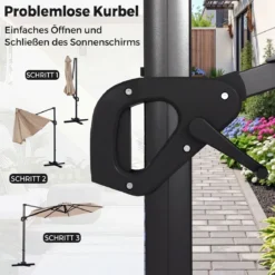 Ampelschirm Ø 300 cm Neigbarer Sonnenschirm 360° Drehbar mit Kurbel & Fußpedal Beige/Grau