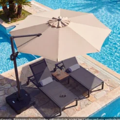 Ampelschirm Ø 300 cm Neigbarer Sonnenschirm 360° Drehbar mit Kurbel & Fußpedal Beige/Grau