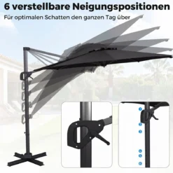 Ampelschirm Ø 300 cm Neigbarer Sonnenschirm 360° Drehbar mit Kurbel & Fußpedal Beige/Grau