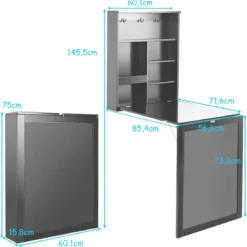 An der Wand Befestigter Tisch Ausklappbarer Umwandelbarer Schreibtisch 60 x 15,5 x 75 cm Grau