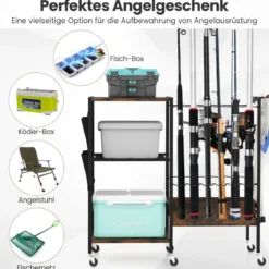 Angelrutenhalter mit Feststellbaren Universalrädern Gerätewagen Angelausrüstungs Organizer