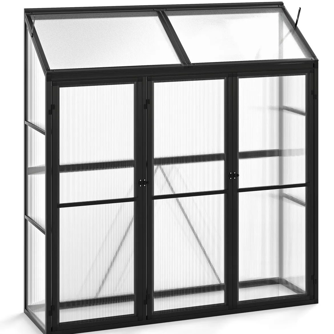 Anlehngewächshaus begehbares Gewächshaus 180 x 52 x 190 cm Tomaten Treibhaus mit Oberlicht Schwarz