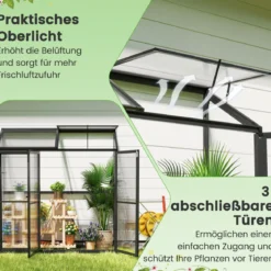 Anlehngewächshaus begehbares Gewächshaus 180 x 52 x 190 cm Tomaten Treibhaus mit Oberlicht Schwarz