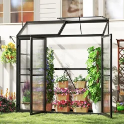 Anlehngewächshaus begehbares Gewächshaus 180 x 52 x 190 cm Tomaten Treibhaus mit Oberlicht Schwarz
