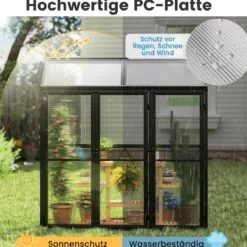 Anlehngewächshaus begehbares Gewächshaus 180 x 52 x 190 cm Tomaten Treibhaus mit Oberlicht Schwarz