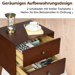 Antiker Nachttisch mit 2 Schubladen & Antiken Metallknäufen & Gummiholzbeinen 45 x 38 x 66 cm
