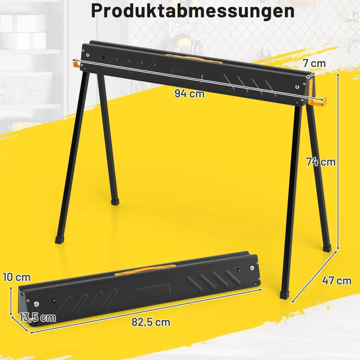Arbeitsbock 2er Set bis 500KG belastbar Böcke klappbar Sägebock mit 2 x 4 Stützarmen 94 x 47 x 74 cm Schwarz