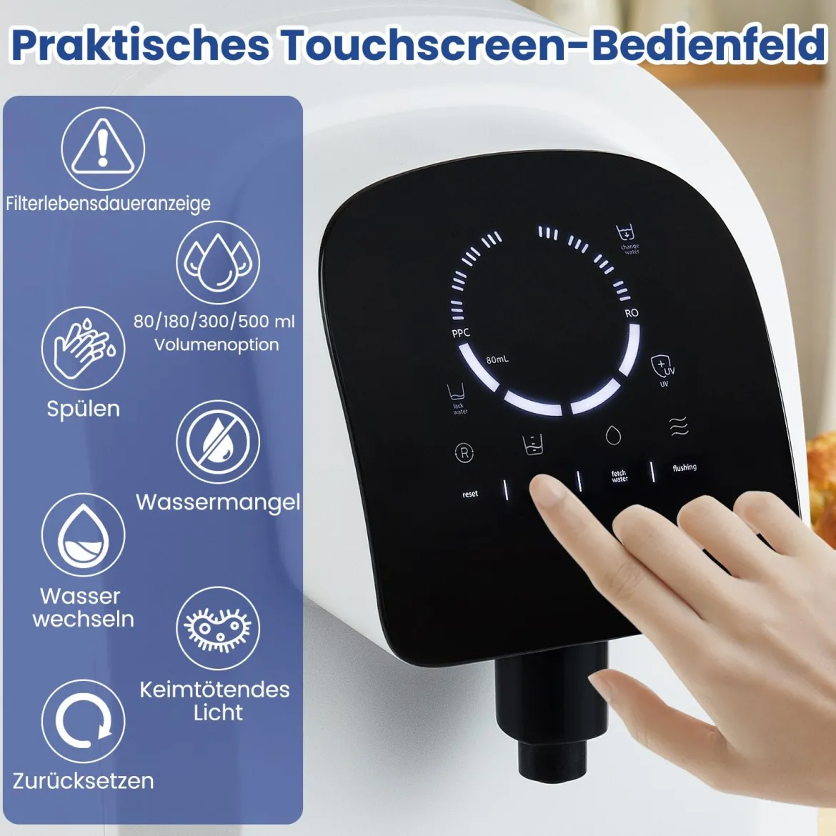 Arbeitsplatte Wasserfilter 5-stufiges RO+PPC Wasserfiltrationssystem mit UV-Licht Umkehrosmoseanlage