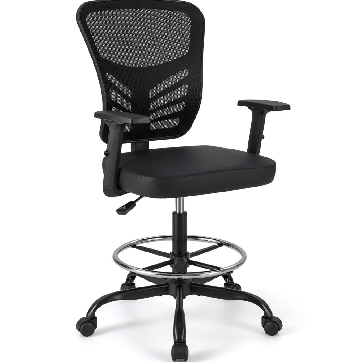 Arbeitsstuhl Bürostuhl ergonomisch Sitzhöhe 54-75 cm Hoher Drehstuhl mit hochklappbaren Armlehnen Schwarz