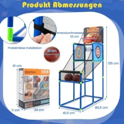 Arcade Basketball Spielset mit Anzeigetafel & Soundeffekt inkl. 2 Basketbälle & Pumpe Blau