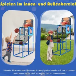 Arcade Basketball Spielset mit Anzeigetafel & Soundeffekt inkl. 2 Basketbälle & Pumpe Blau