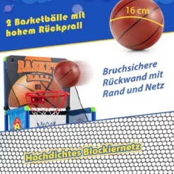 Arcade Basketball Spielset mit Anzeigetafel & Soundeffekt inkl. 2 Basketbälle & Pumpe Blau