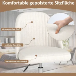 Armloser Drehstuhl Höhenverstellbarer Schminkstuhl Bürostuhl Homeoffice Stuhl Beige