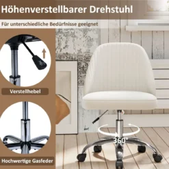 Armloser Drehstuhl Höhenverstellbarer Schminkstuhl Bürostuhl Homeoffice Stuhl Beige