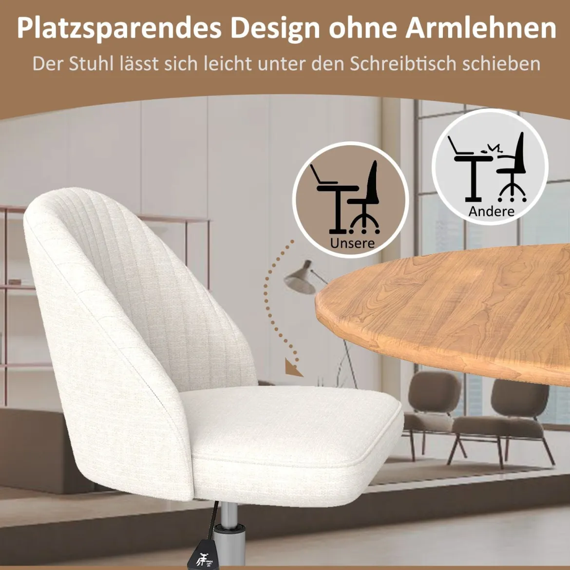 Armloser Drehstuhl Höhenverstellbarer Schminkstuhl Bürostuhl Homeoffice Stuhl Beige