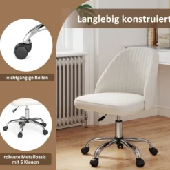 Armloser Drehstuhl Höhenverstellbarer Schminkstuhl Bürostuhl Homeoffice Stuhl Beige