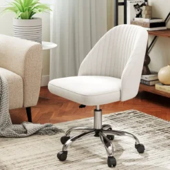 Armloser Drehstuhl Höhenverstellbarer Schminkstuhl Bürostuhl Homeoffice Stuhl Beige