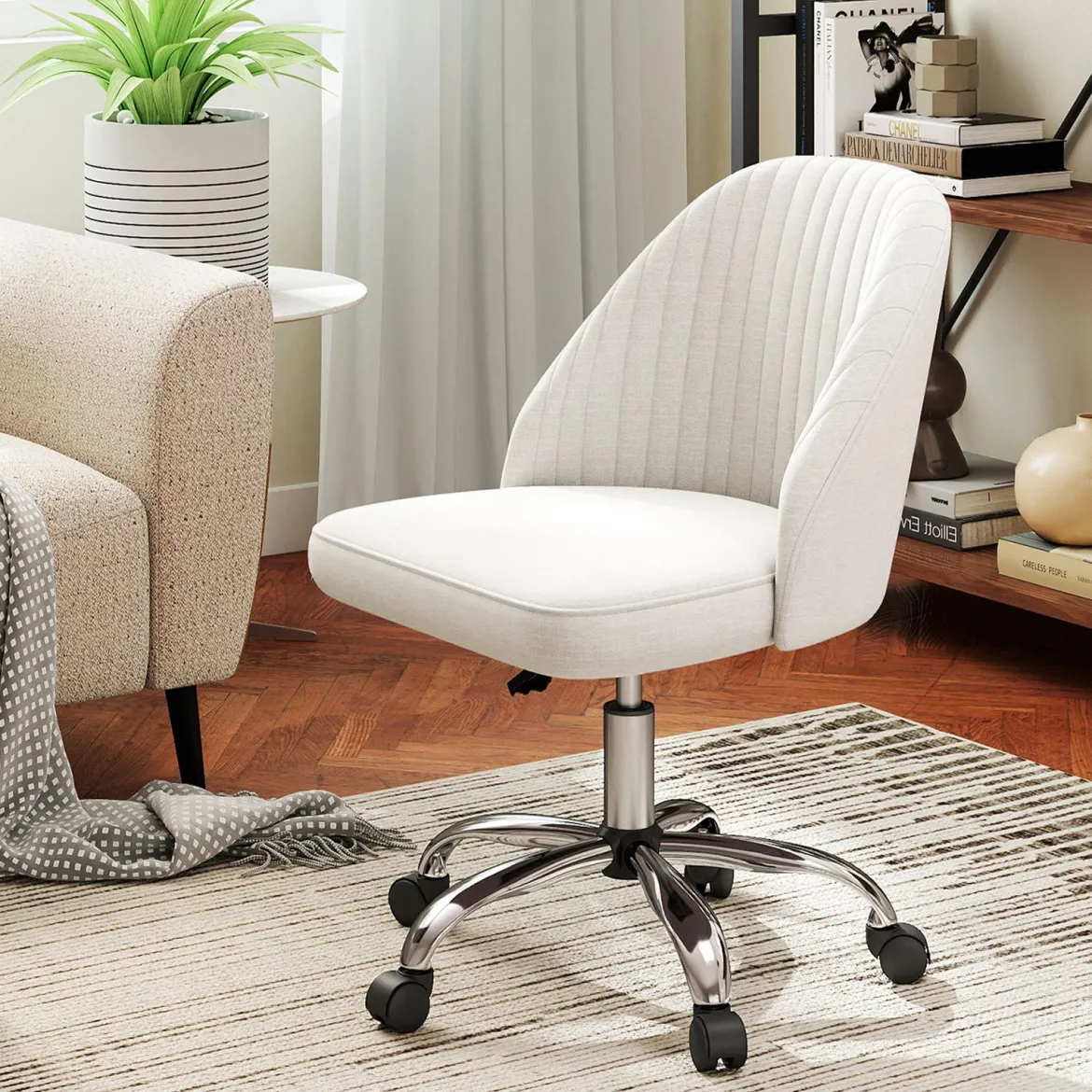 Armloser Drehstuhl Höhenverstellbarer Schminkstuhl Bürostuhl Homeoffice Stuhl Beige