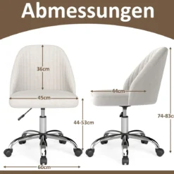 Armloser Drehstuhl Höhenverstellbarer Schminkstuhl Bürostuhl Homeoffice Stuhl Beige