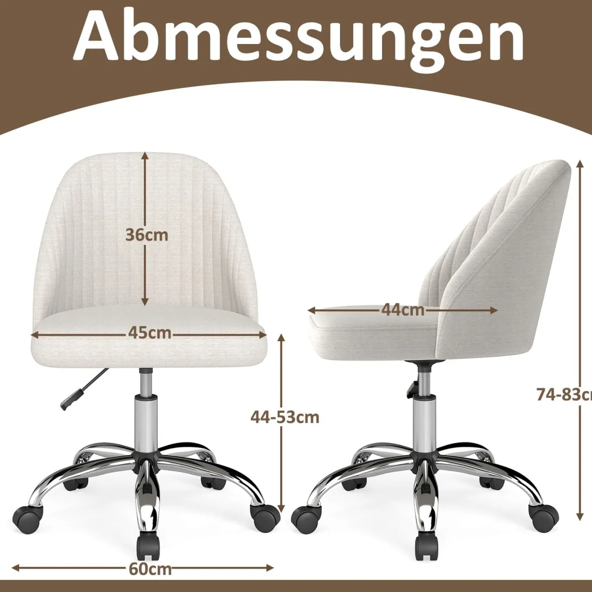 Armloser Drehstuhl Höhenverstellbarer Schminkstuhl Bürostuhl Homeoffice Stuhl Beige