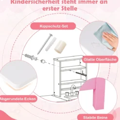 Arztpraxis-Spielset Holz-Medizinisches Zentrum mit Tafel Tierwaage Wasserhahn für Kinder ab 3 Jahren Rosa