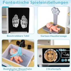 Arztpraxis-Spielset Holz-Medizinisches Zentrum mit Tafel Tierwaage Wasserhahn für Kinder ab 3 Jahren Weiß