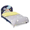 Astronauten-Muster Babybett Einzelbett mit weichem Kopfteil 151 x 76 x 70 cm Dunkelblau