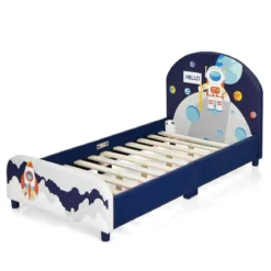 Astronauten-Muster Babybett Einzelbett mit weichem Kopfteil 151 x 76 x 70 cm Dunkelblau