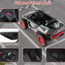 Audi Elektroauto für Kinder 12V elektrisches Kinderauto mit Fernbedienung & LED-Lichtern & 4 Federungen Grau