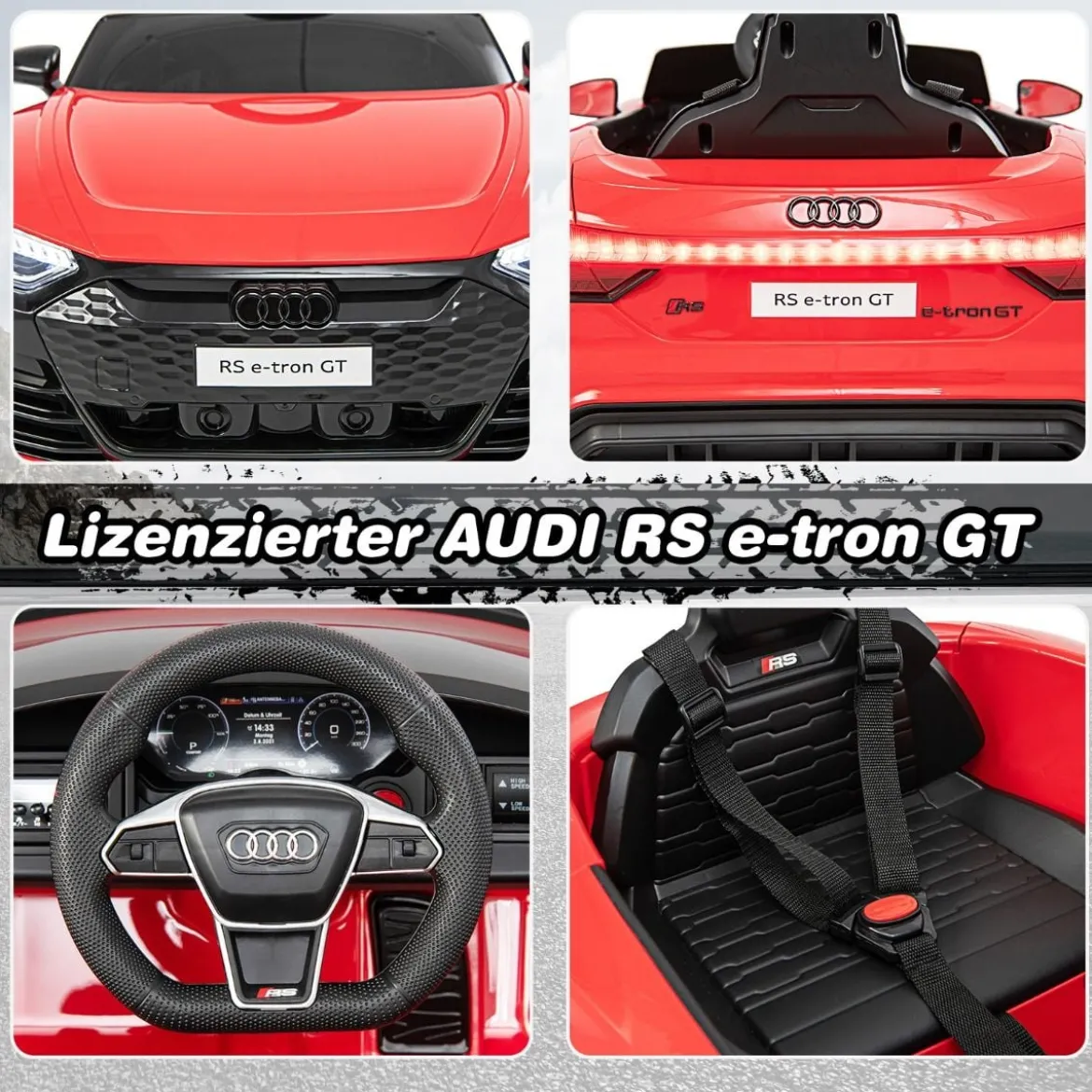 Audi RS Kinder Elektroauto mit 2,4 G Fernbedienung mit Musik und Scheinwerfer Rot