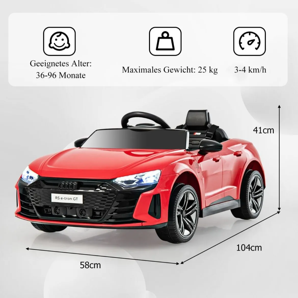 Audi RS Kinder Elektroauto mit 2,4 G Fernbedienung mit Musik und Scheinwerfer Rot