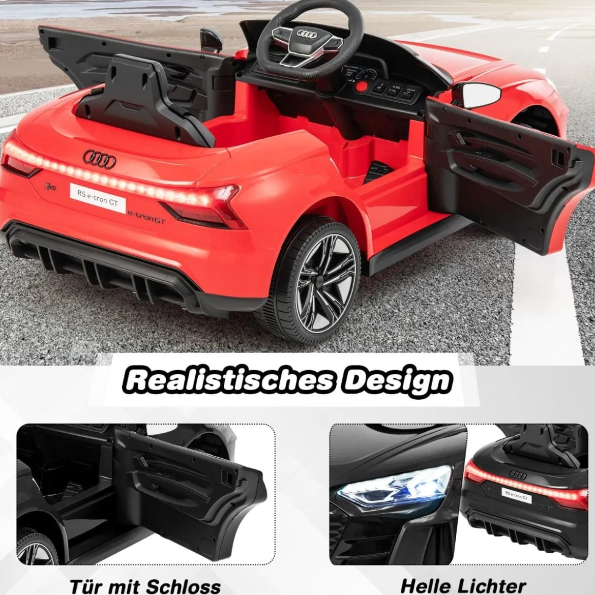 Audi RS Kinder Elektroauto mit 2,4 G Fernbedienung mit Musik und Scheinwerfer Rot