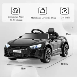 Audi RS Kinder Elektroauto mit 2,4 G Fernbedienung mit Musik und Scheinwerfer Schwarz