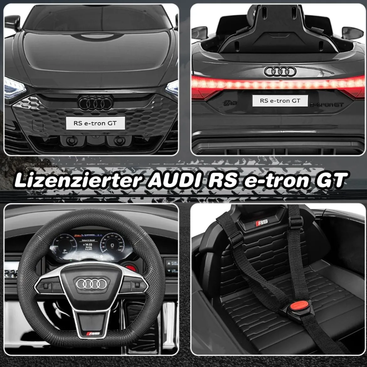 Audi RS Kinder Elektroauto mit 2,4 G Fernbedienung mit Musik und Scheinwerfer Schwarz