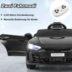 Audi RS Kinder Elektroauto mit 2,4 G Fernbedienung mit Musik und Scheinwerfer Schwarz