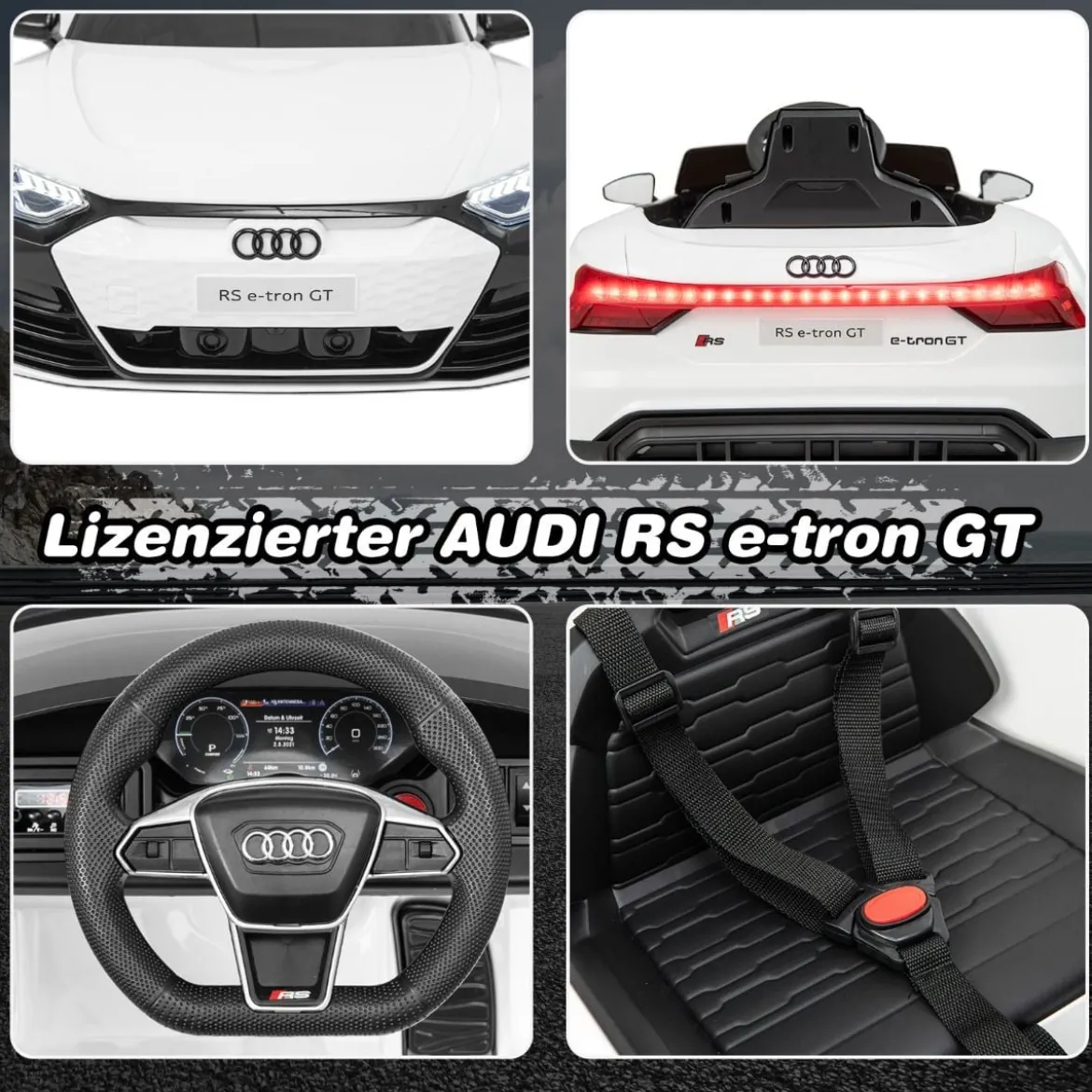 Audi RS Kinder Elektroauto mit 2,4 G Fernbedienung mit Musik und Scheinwerfer Weiß