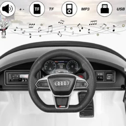 Audi RS Kinder Elektroauto mit 2,4 G Fernbedienung mit Musik und Scheinwerfer Weiß