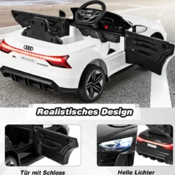 Audi RS Kinder Elektroauto mit 2,4 G Fernbedienung mit Musik und Scheinwerfer Weiß