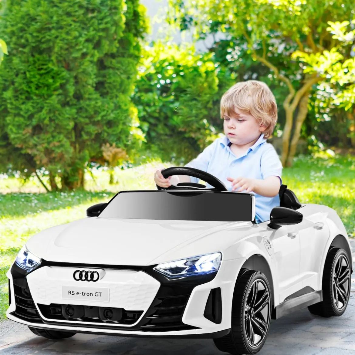 Audi RS Kinder Elektroauto mit 2,4 G Fernbedienung mit Musik und Scheinwerfer Weiß